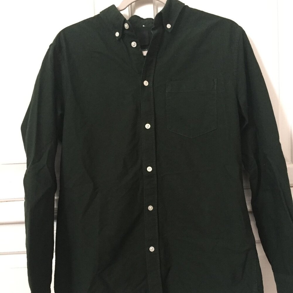 H&M men's dark green long sleeve button down collar shirt 100% cotton size small